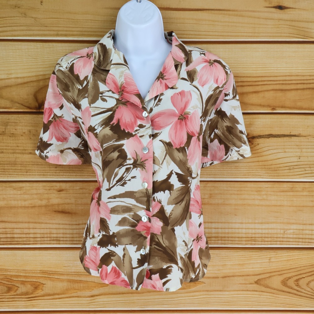Alfred Dunner Button Up Shirt‎ Shoulder Pads Womens Size 12P Multicolor Floral